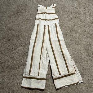 Striped Wide Leg Jumpsuit - White and Tan